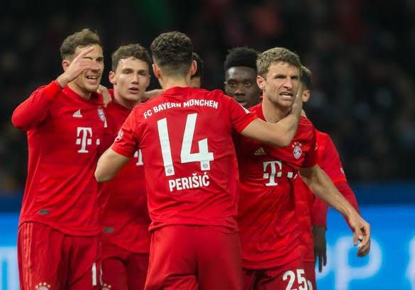Bayern Munich players celebrate their second goal from Ivan Perisic